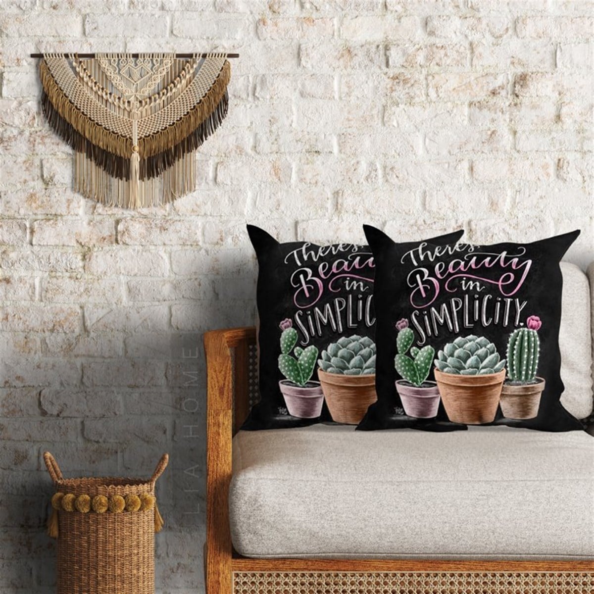 Kaktüs Desenli Dekoratif 2'li Minder Kılıfı Seti 60 x 60 cm