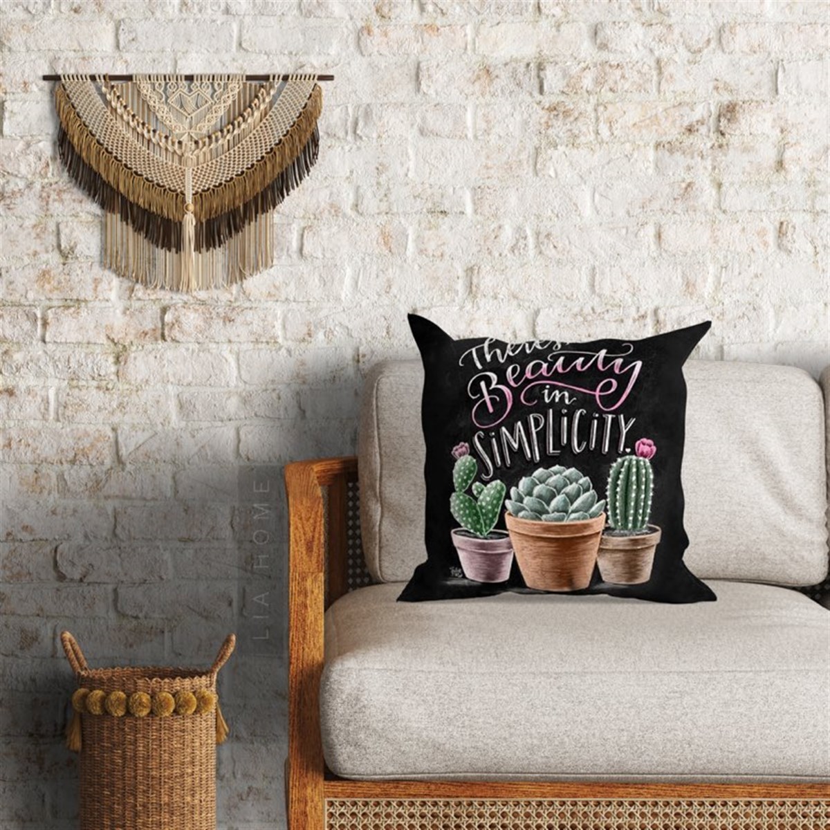 Kaktüs Desenli Dekoratif Minder Kılıfı 60 x 60 cm