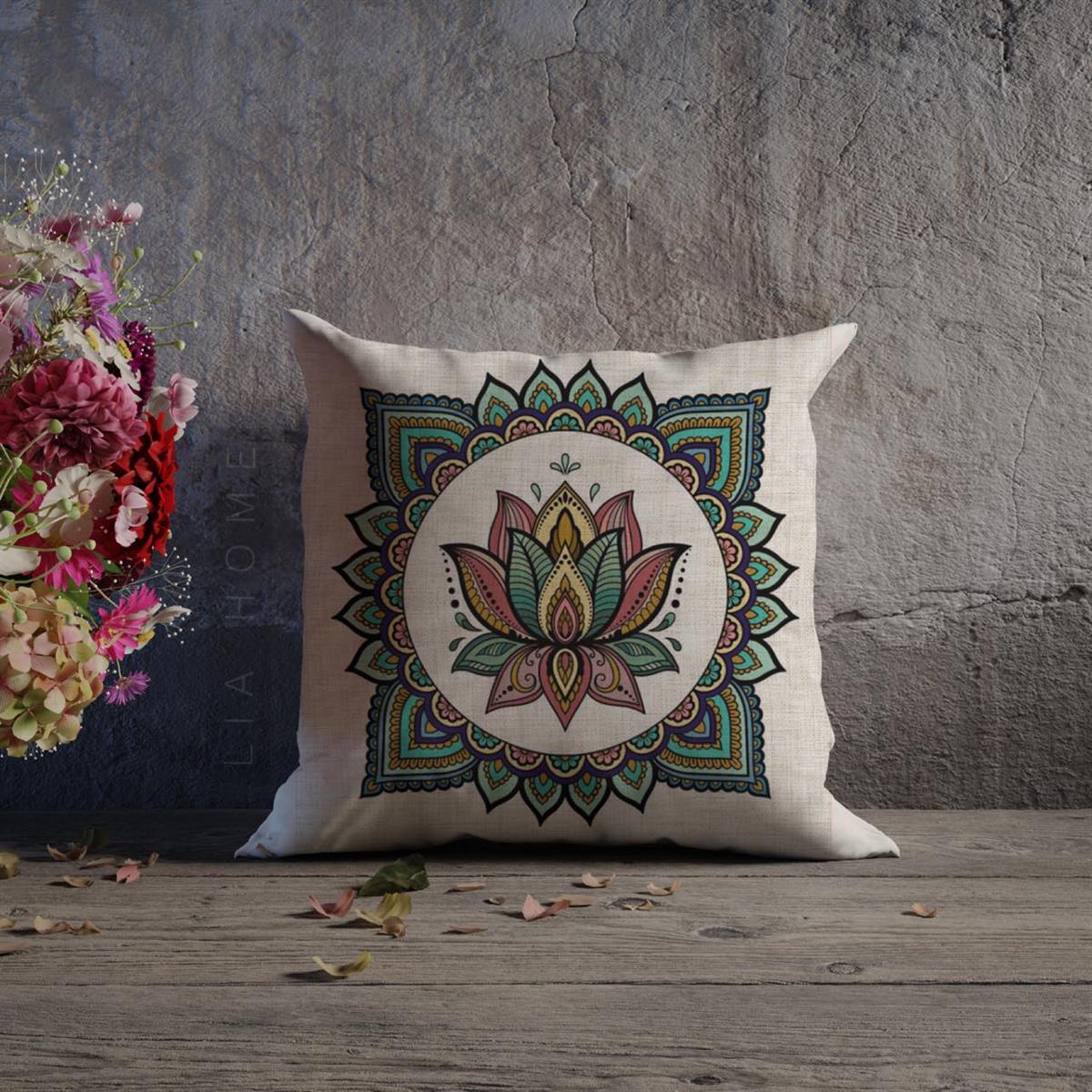Mandala Desenli Çift Taraflı Dekoratif Kırlent Kılıfı