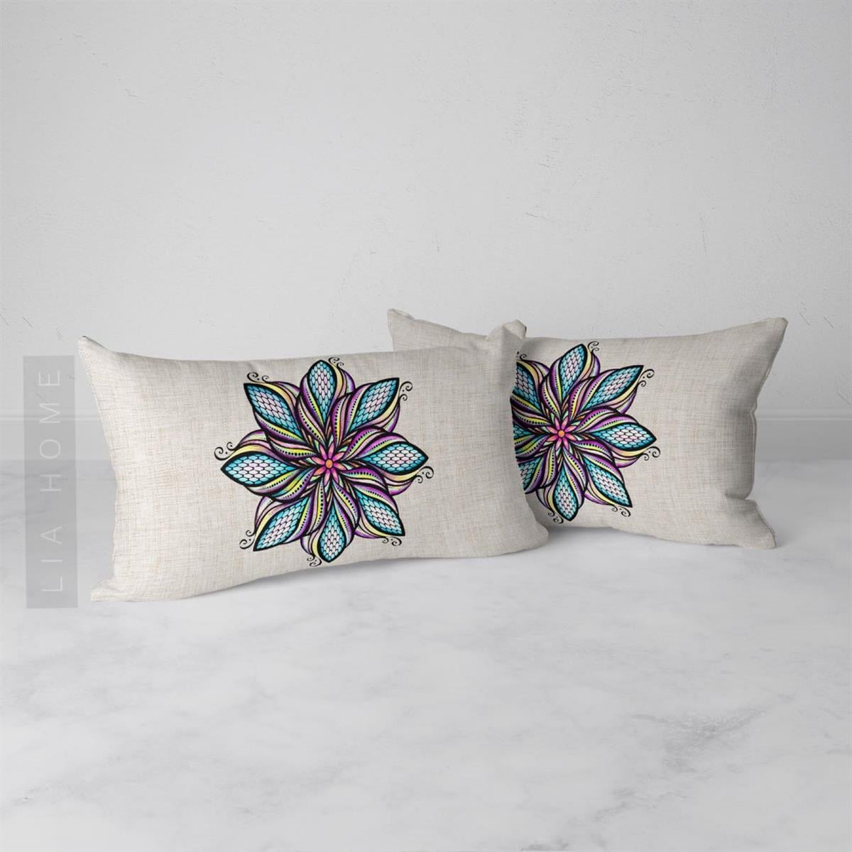 Mandala Desenli Çift Taraflı Dekoratif 2'li Yastık Kılıfı Seti 32 x 55 cm