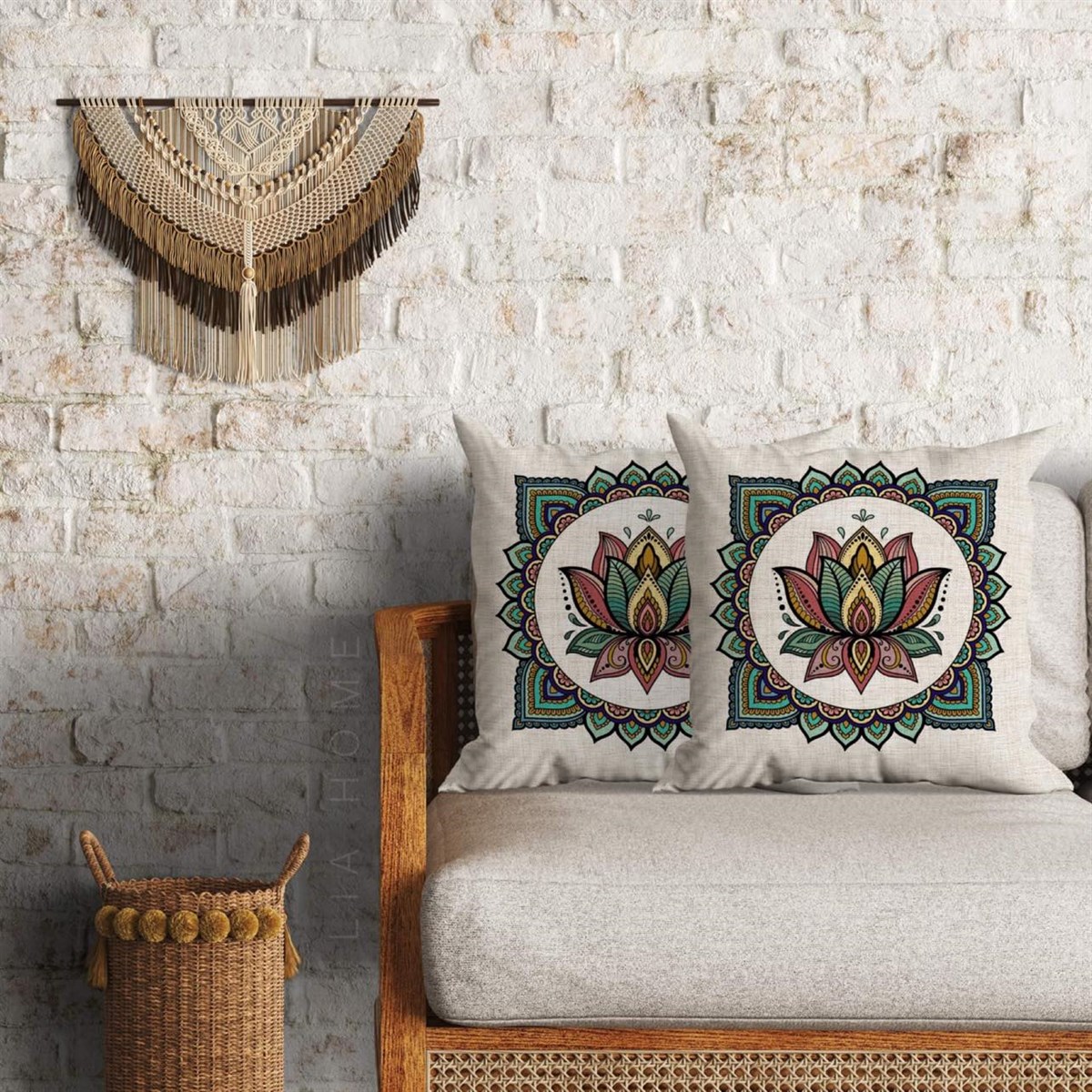 Mandala Desenli Dekoratif 2'li Minder Kılıfı Seti 60*60 Cm 