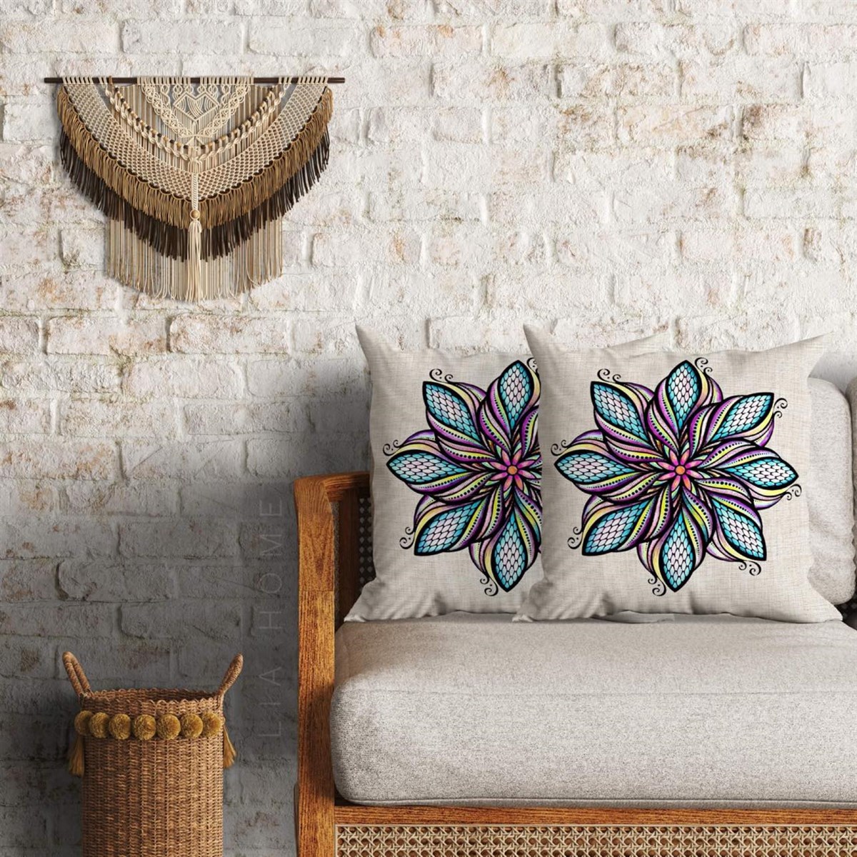 Mandala Desenli Dekoratif 2'li Minder Kılıfı Seti 60*60 Cm 