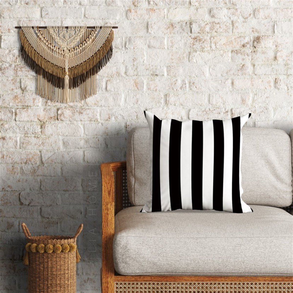 Siyah Beyaz Çizgili Dekoratif Minder Kılıfı 60 x 60 cm