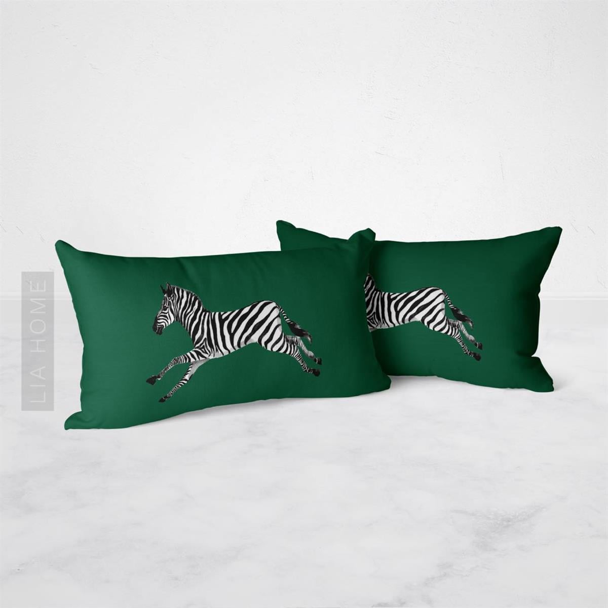Yeşil Zebra Desenli Çift Taraflı Dekoratif 2'li Yastık Kılıfı Seti 32 x 55 cm
