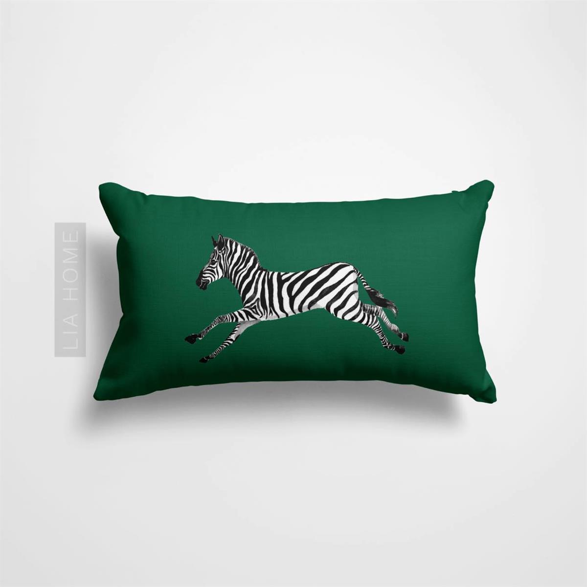 Yeşil Zebra Desenli Çift Taraflı Dekoratif  astık Kılıfı 32 x 55 cm