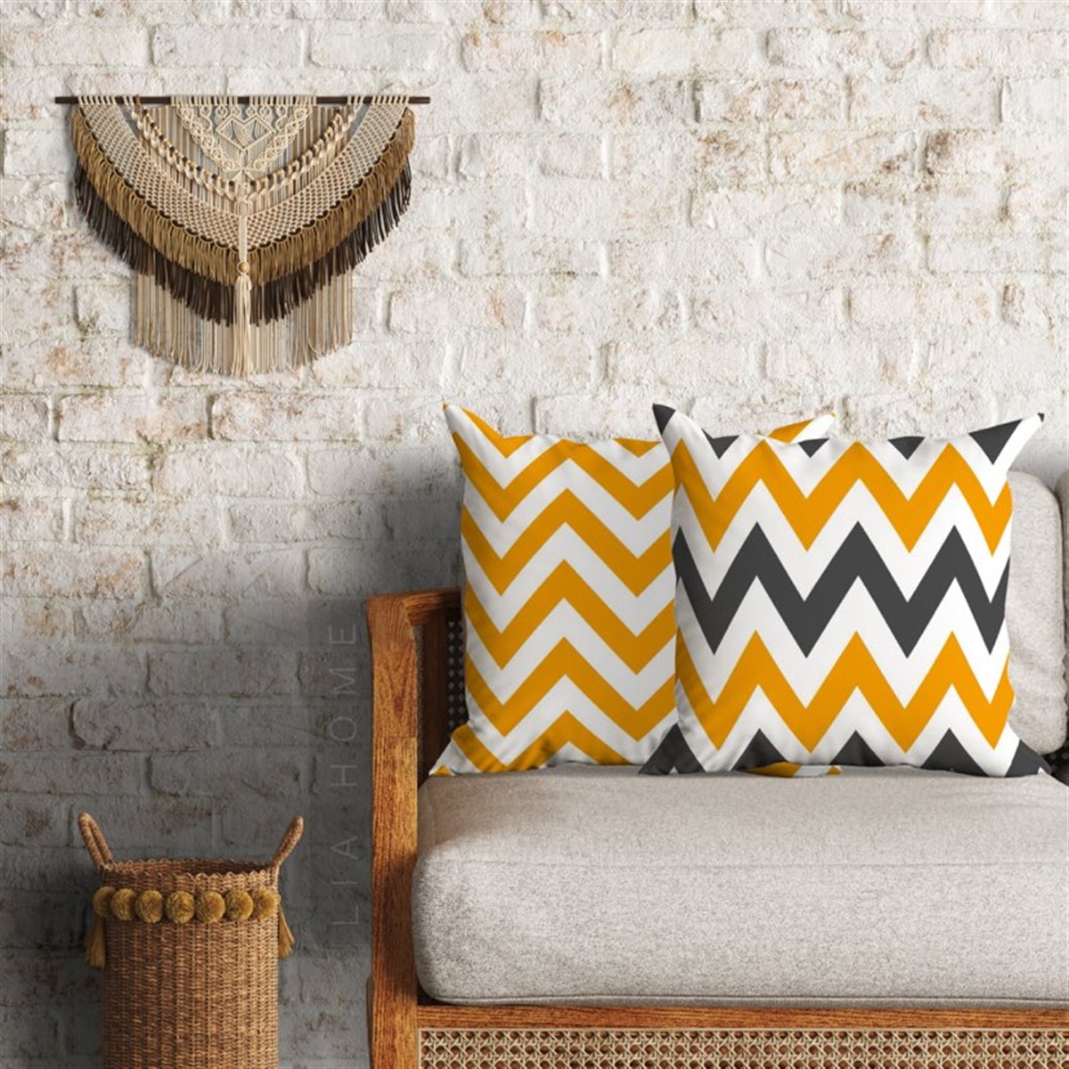 Zigzag Desenli Dekoratif 2'li Minder Kılıfı Seti 60 x 60 cm