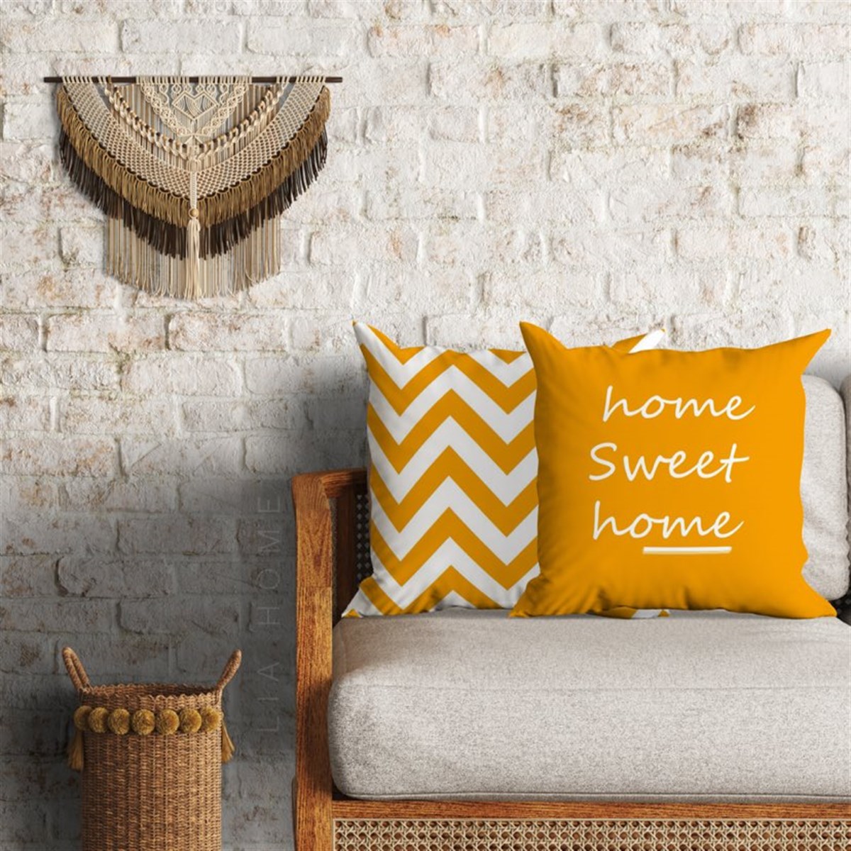 Zigzag ve Home Sweet Home Dekoratif 2'li Minder Kılıfı Seti 60 x 60 cm