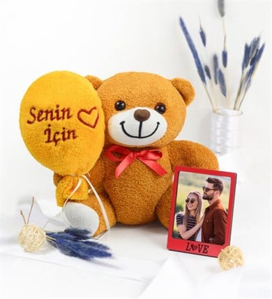 Kişiye Özel Fotoğraflı Love Çerçeve ve Senin İçin Sevimli Ayıcık Fiyatı