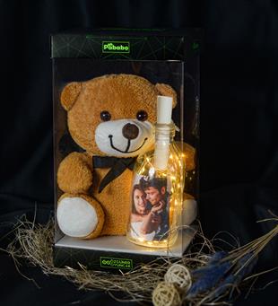 Kişiye Özel Led Işıklı Fotoğraflı Şişe ve 25 cm Ayıcık Özgüner Oyuncak