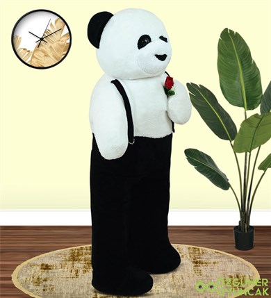 120 cm Elinde Çiçek Tutan Tulumlu Peluş Panda  Fiyatı