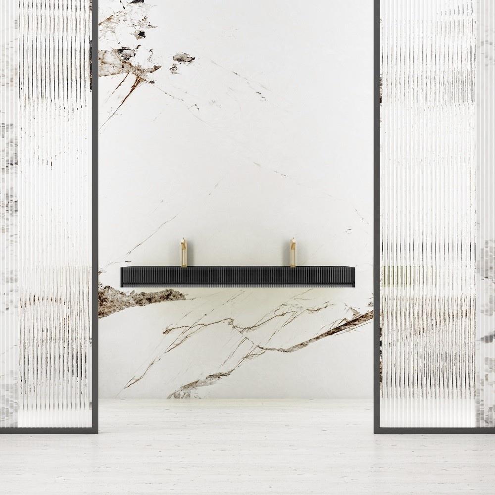 Graffe Aura 120 cm Çift Bölmeli Şeffaf Siyah Cam Lavabo