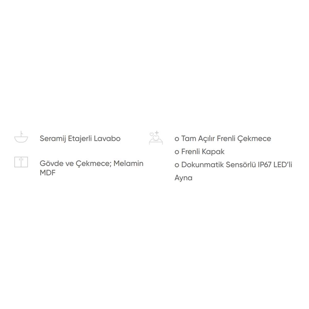 Orka Clay 65 cm Çift Çekmeceli Banyo Dolabı