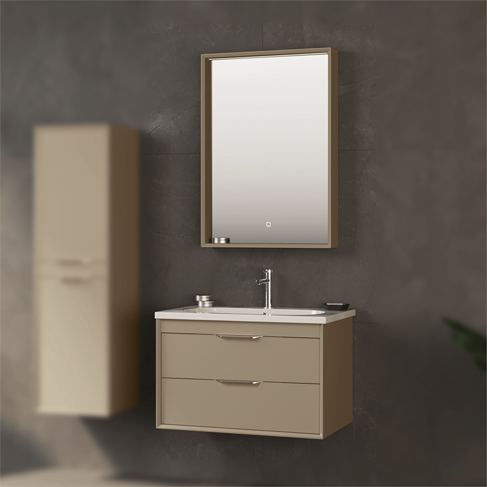 OrkaClay 80 cm Çift Çekmeceli Banyo Dolabı