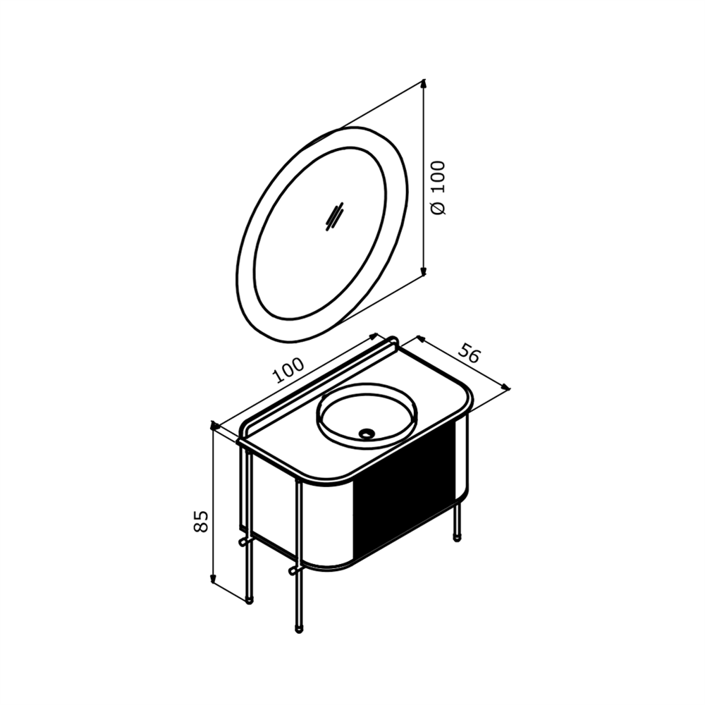 Orka Felice 100 cm Metal Ayaklı Banyo Dolabı