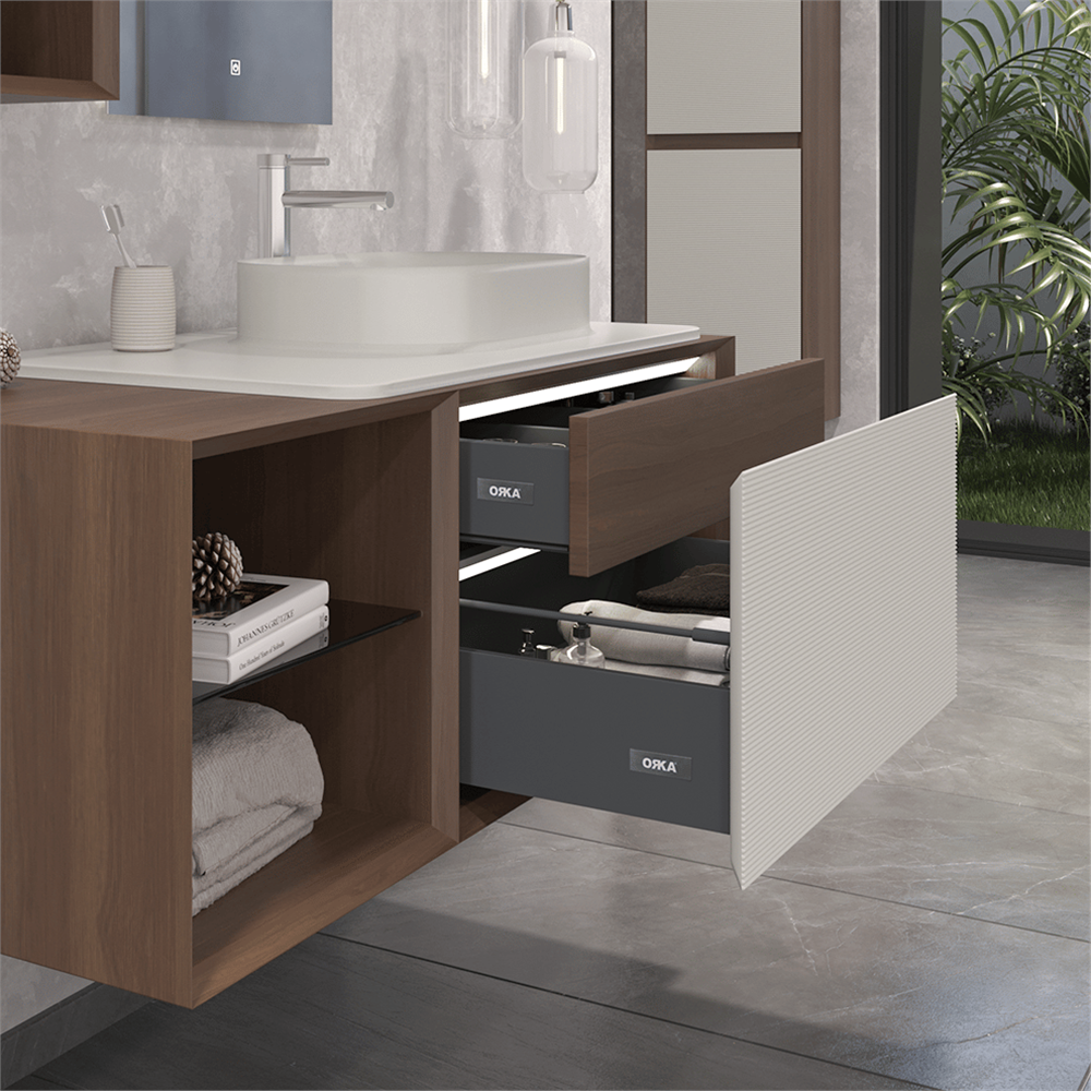 Orka Pacific 180 cm Çift Lavabolu Banyo Dolabı