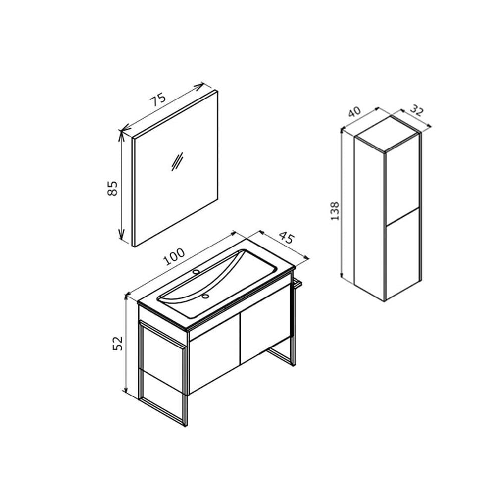 Orka Trio 100 cm Ayaklı Kapaklı Banyo Dolabı