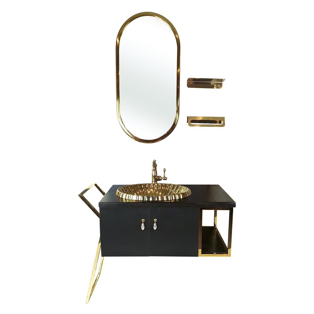 Pure 105cm Gold Metal Alt Ve Üst Banyo Ünitesi