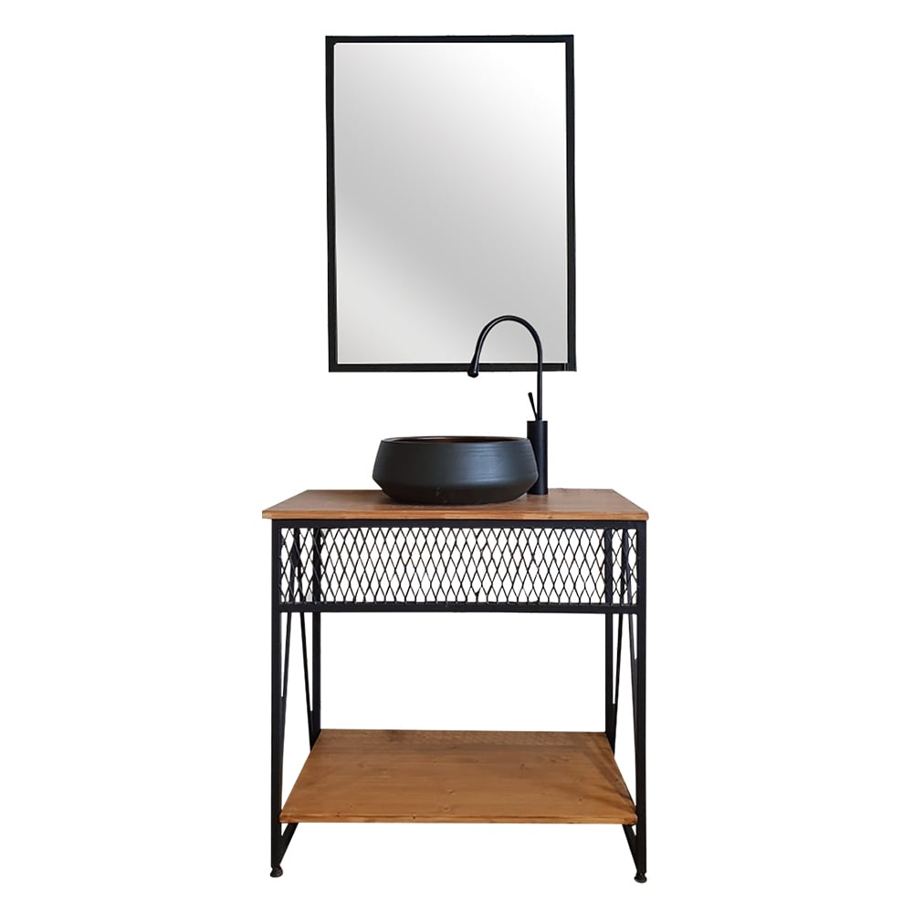 Pure 80cm Kafesli Masif Ahşap Banyo Ünitesi