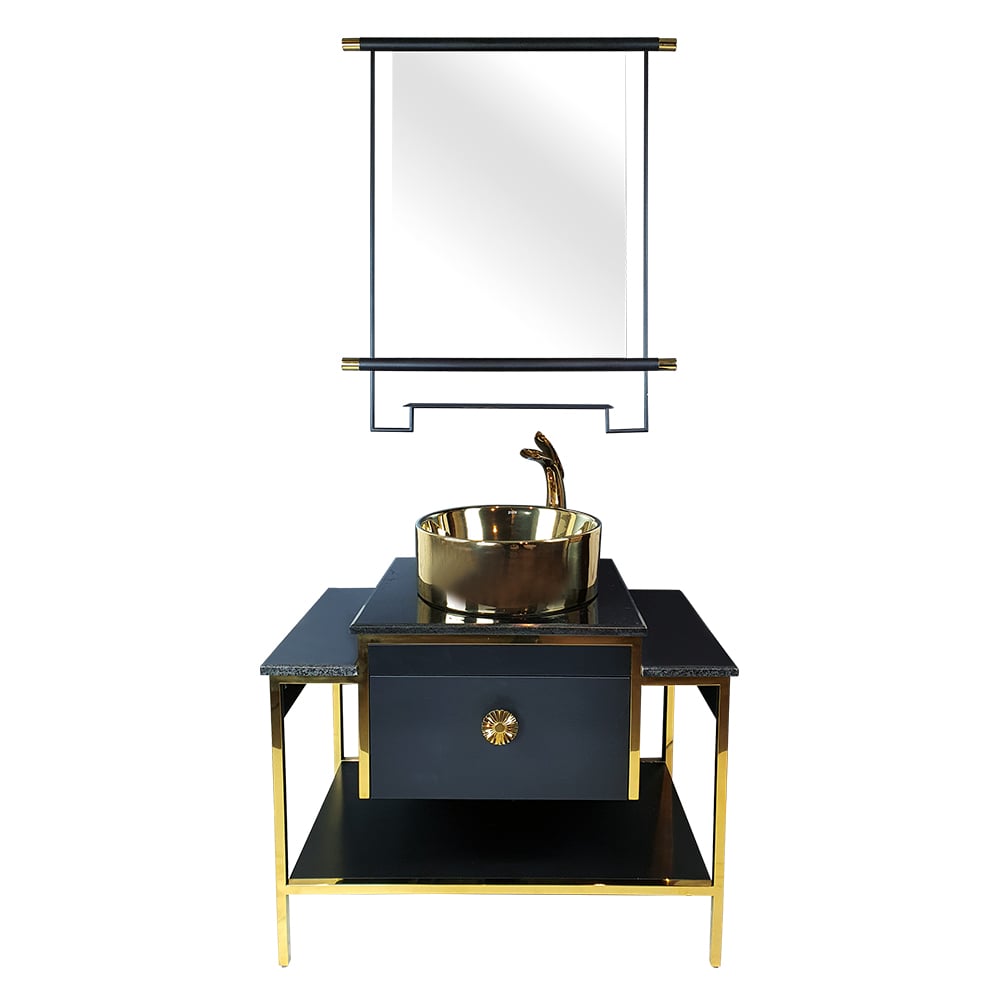 Pure 90cm Gold Metal Alt Ve Üst Banyo Ünitesi