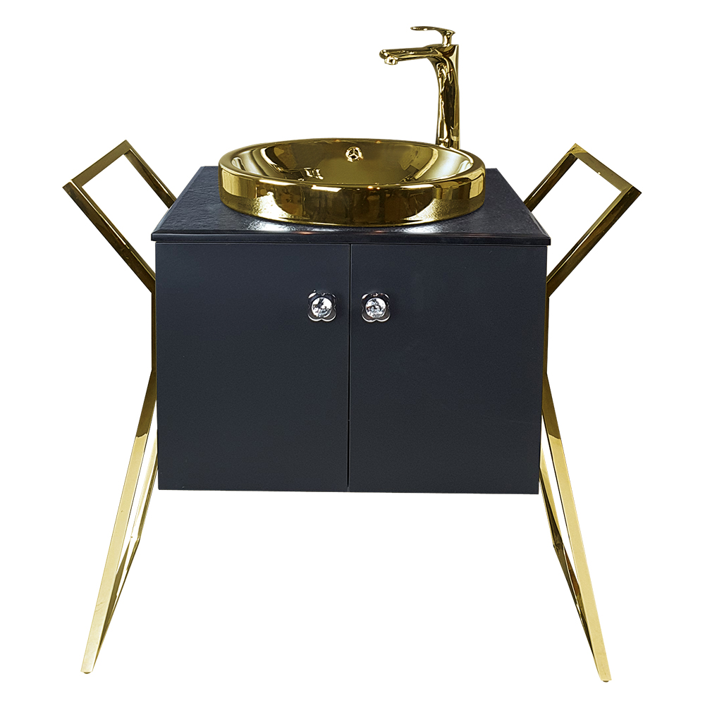 Pure Concept 90 cm Altın Metal Alt Ve Üst Banyo Ünitesi