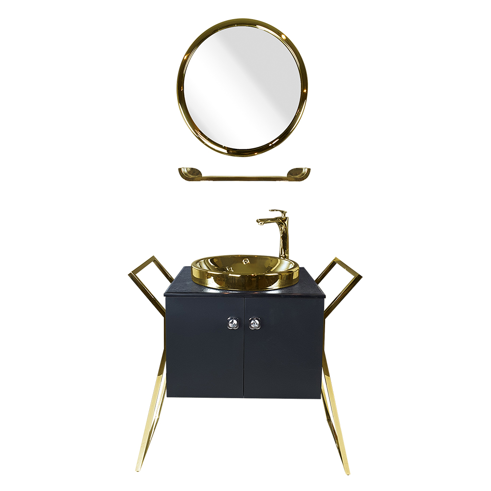 Pure 90cm Gold Metal Alt Ve Üst Banyo Ünitesi