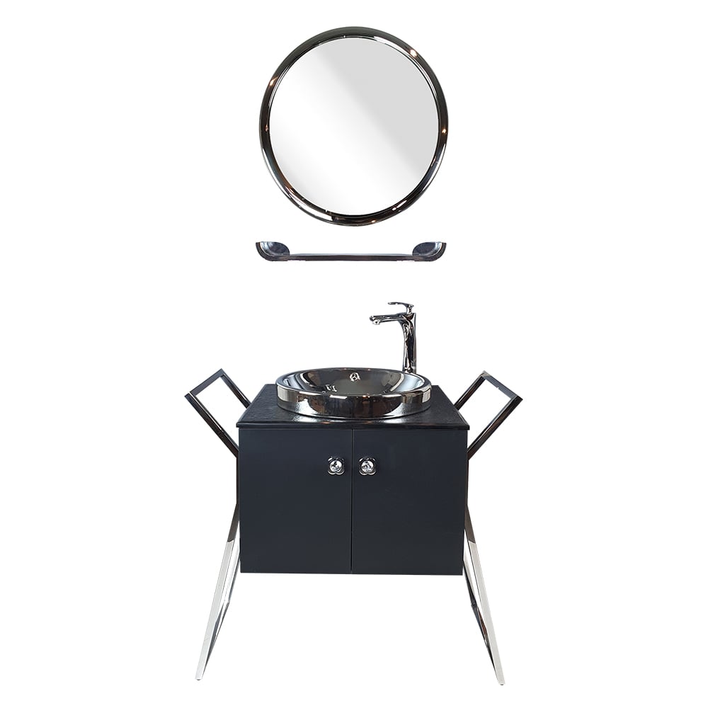 Pure 90cm Platin Metal Alt Ve Üst Banyo Ünitesi