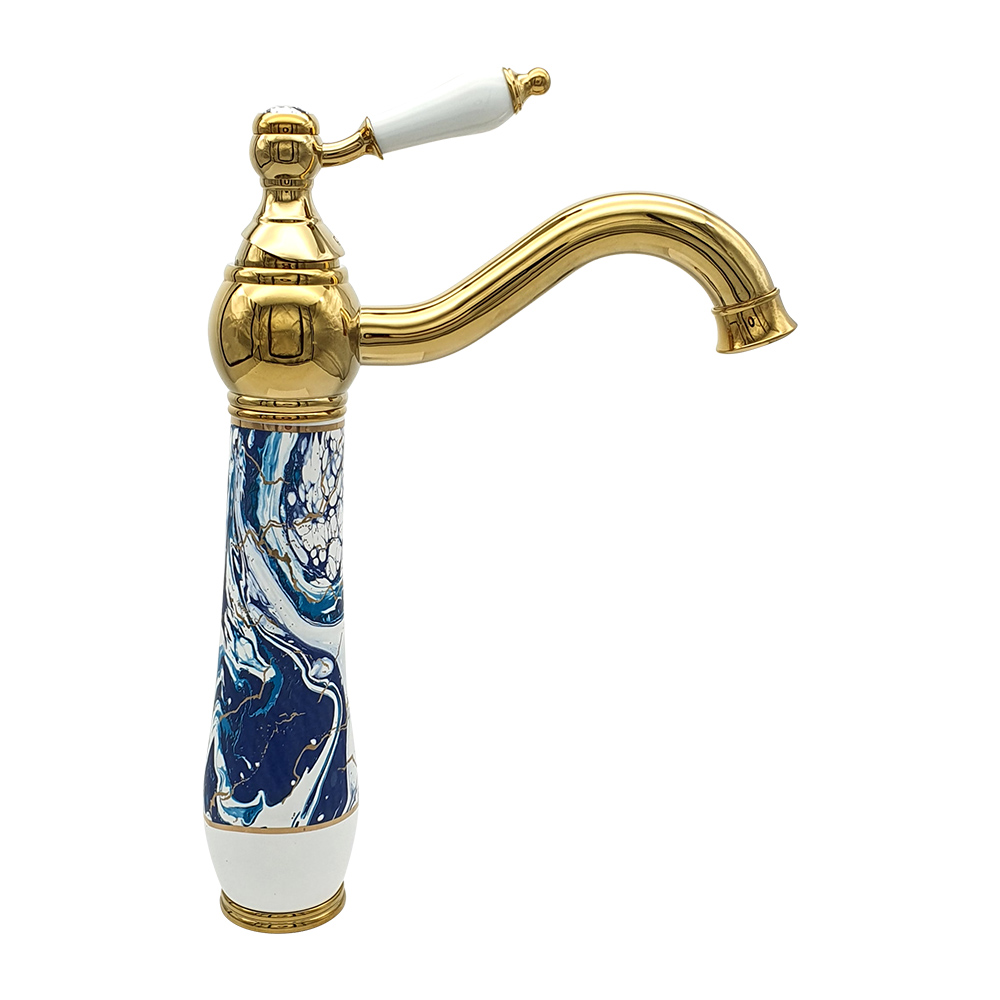 Pure ConceptEbru Mavi Altın Çanak Lavabo Bataryası