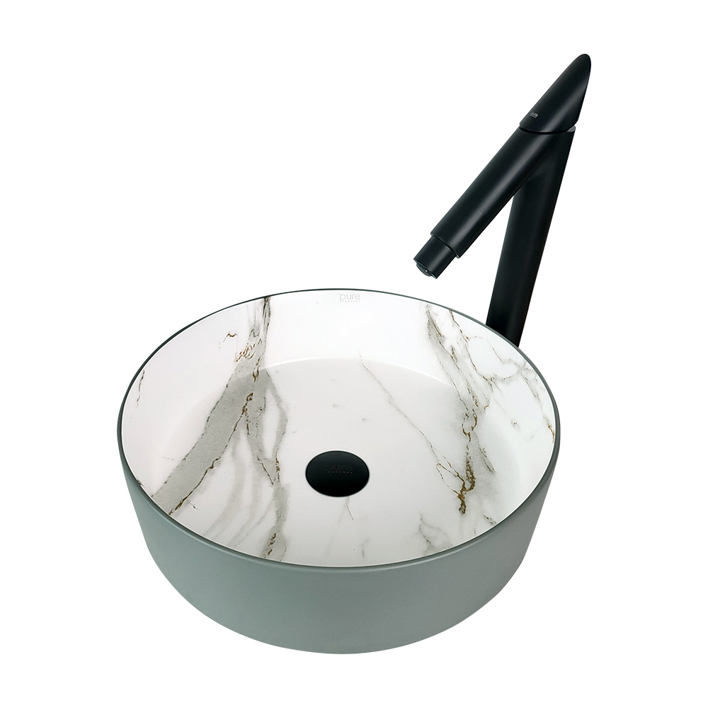 Pure Concept Faralya 40 cm Mat Gri Calacatta Tezgah Üstü Çanak Lavabo