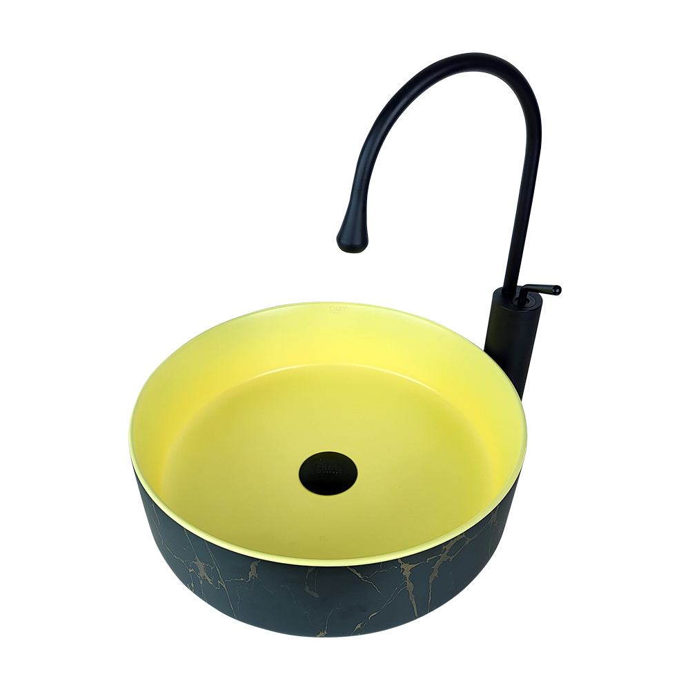 Pure Concept Faralya 40 cm Siyah Sarı Tezgah Üstü Çanak Lavabo