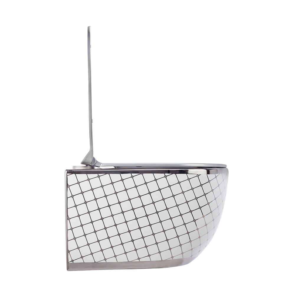 Pure Concept Geometrik Desen Beyaz Gümüş Kanalsız Asma Klozet