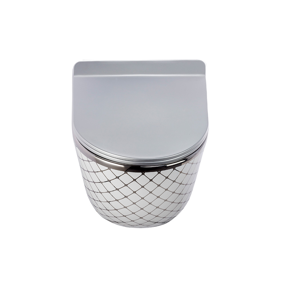 Pure Concept Geometrik Desen Beyaz Gümüş Kanalsız Asma Klozet