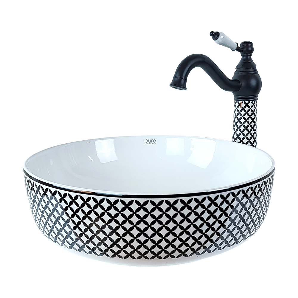 Pure Concept Geometrik Siyah Beyaz Tezgah Üstü Çanak Lavabo