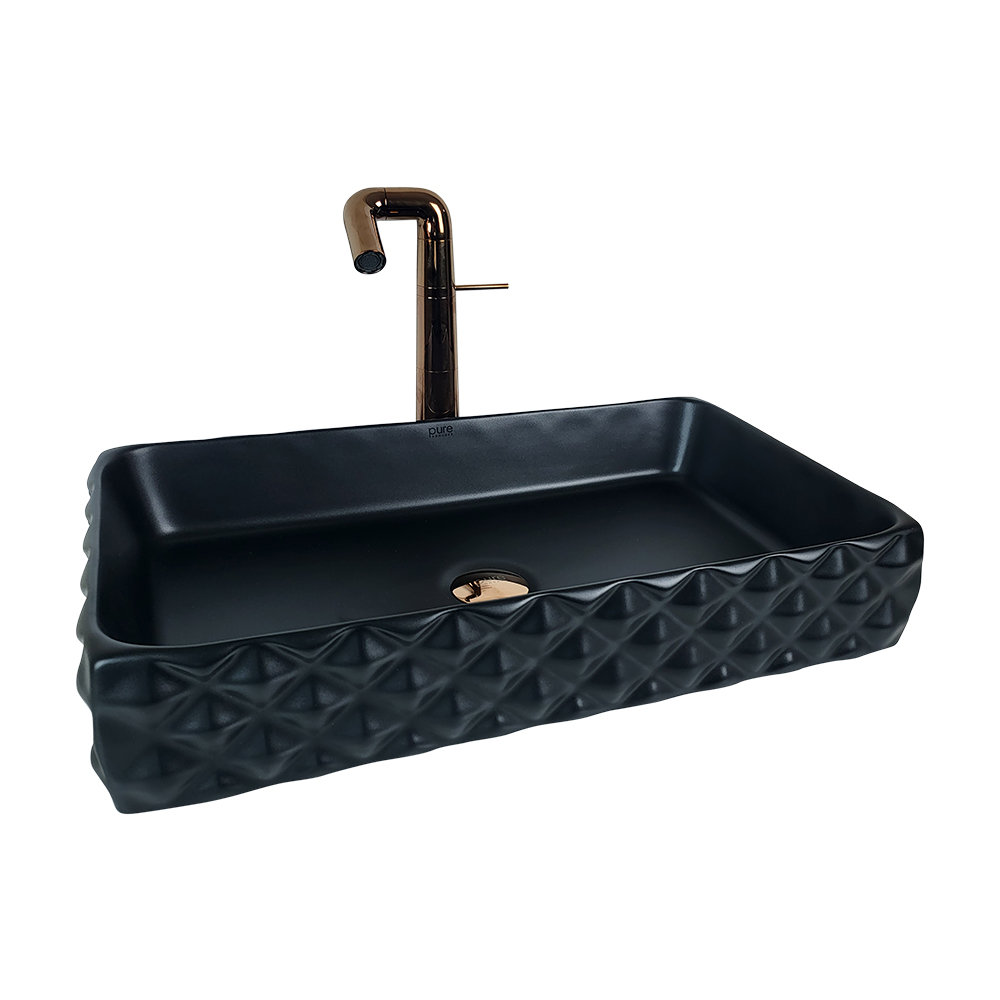 Pure Concept Kapitone 60 cm Siyah Tezgah Üstü Çanak Lavabo