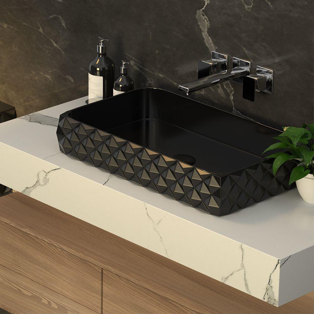 Pure Concept Kapitone 60 cm Siyah Tezgah Üstü Çanak Lavabo