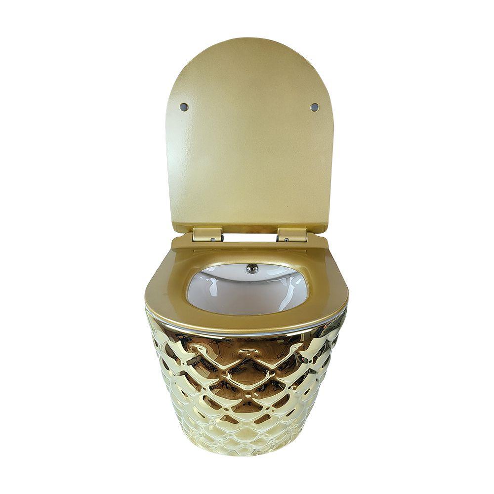 Pure Concept Kapitone Dot Parlak Gold Kanalsız Asma Klozet + Beyaz Kapak
