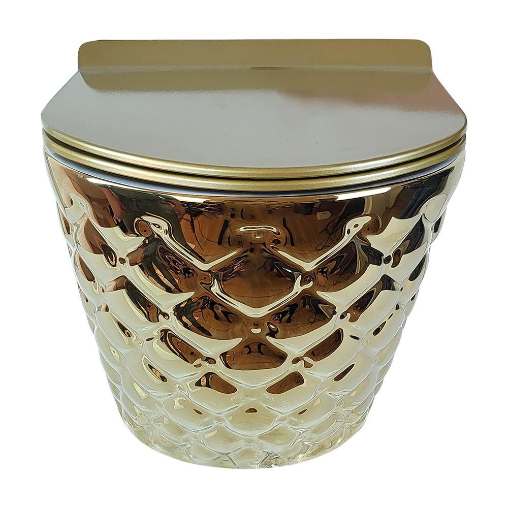 Pure Concept Kapitone Dot Parlak Gold Kanalsız Asma Klozet + Beyaz Kapak