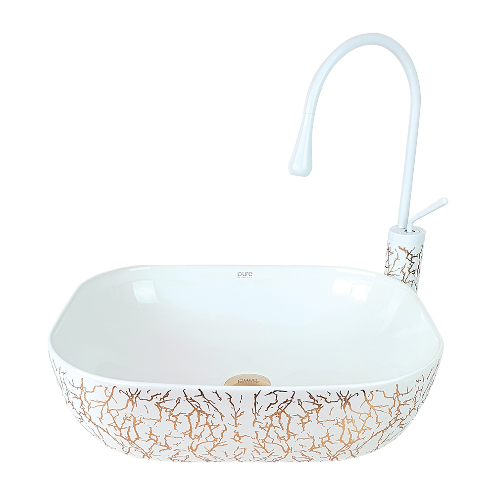 Pure ConceptMarble Beyaz Bronz Tezgah Üstü Çanak Lavabo