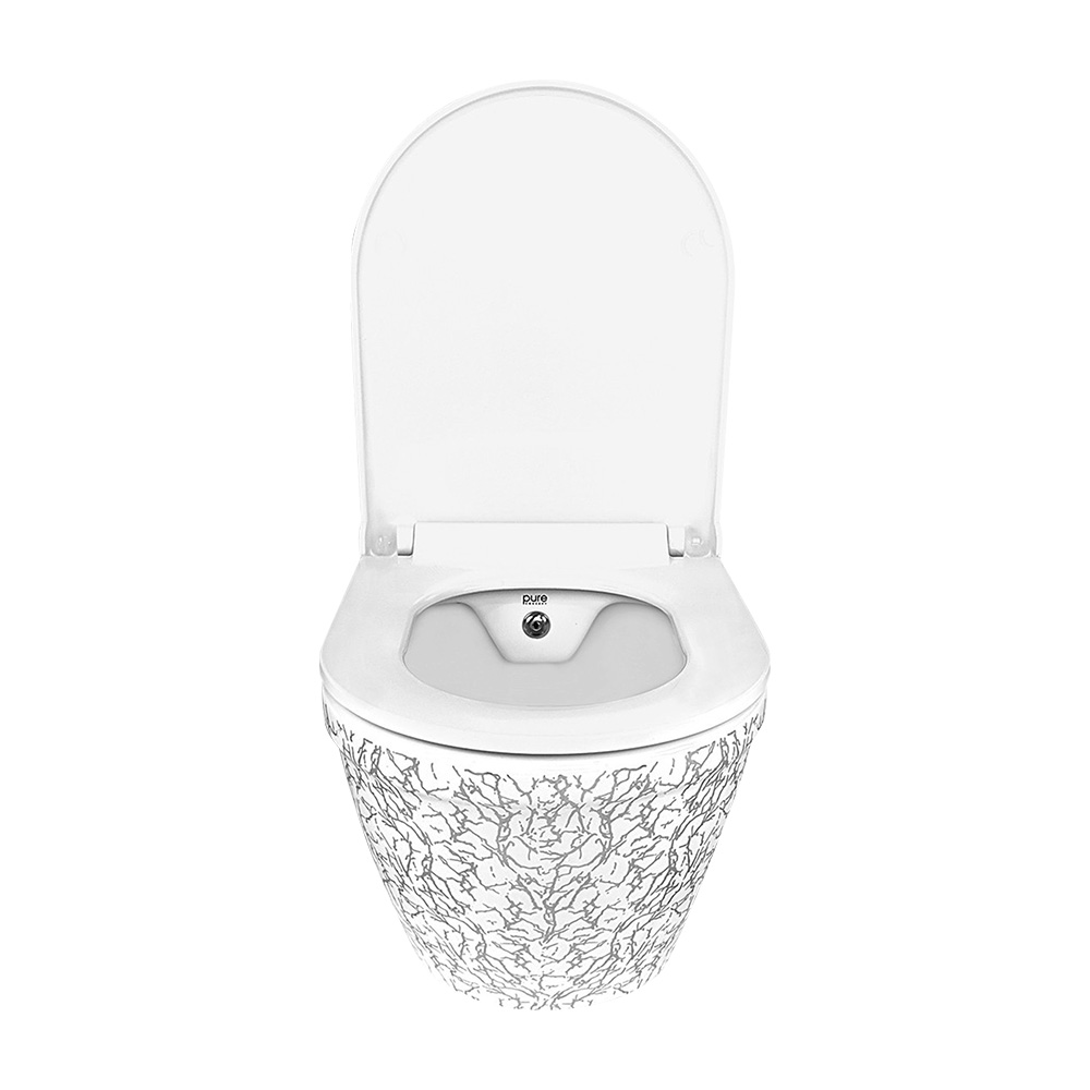 Pure Concept Marble Beyaz Gümüş Kanalsız Asma Klozet