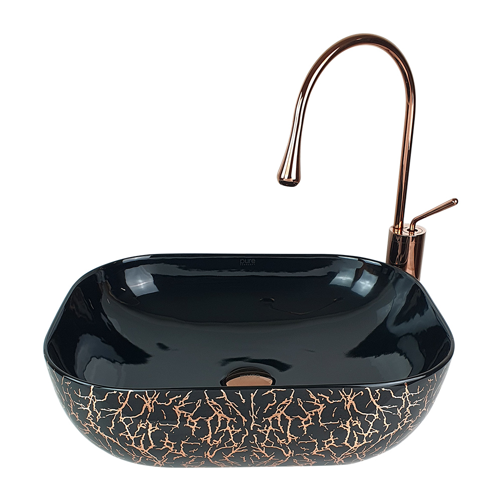 Pure ConceptMarble Parlak Siyah Bronz Tezgah Üstü Çanak Lavabo