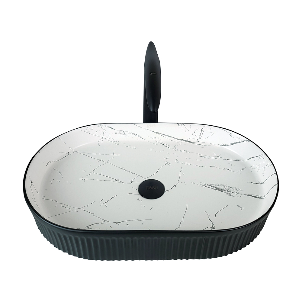 Pure Concept Marmo 58 cm Mat Siyah Calacatta Tezgah Üstü Çanak Lavabo