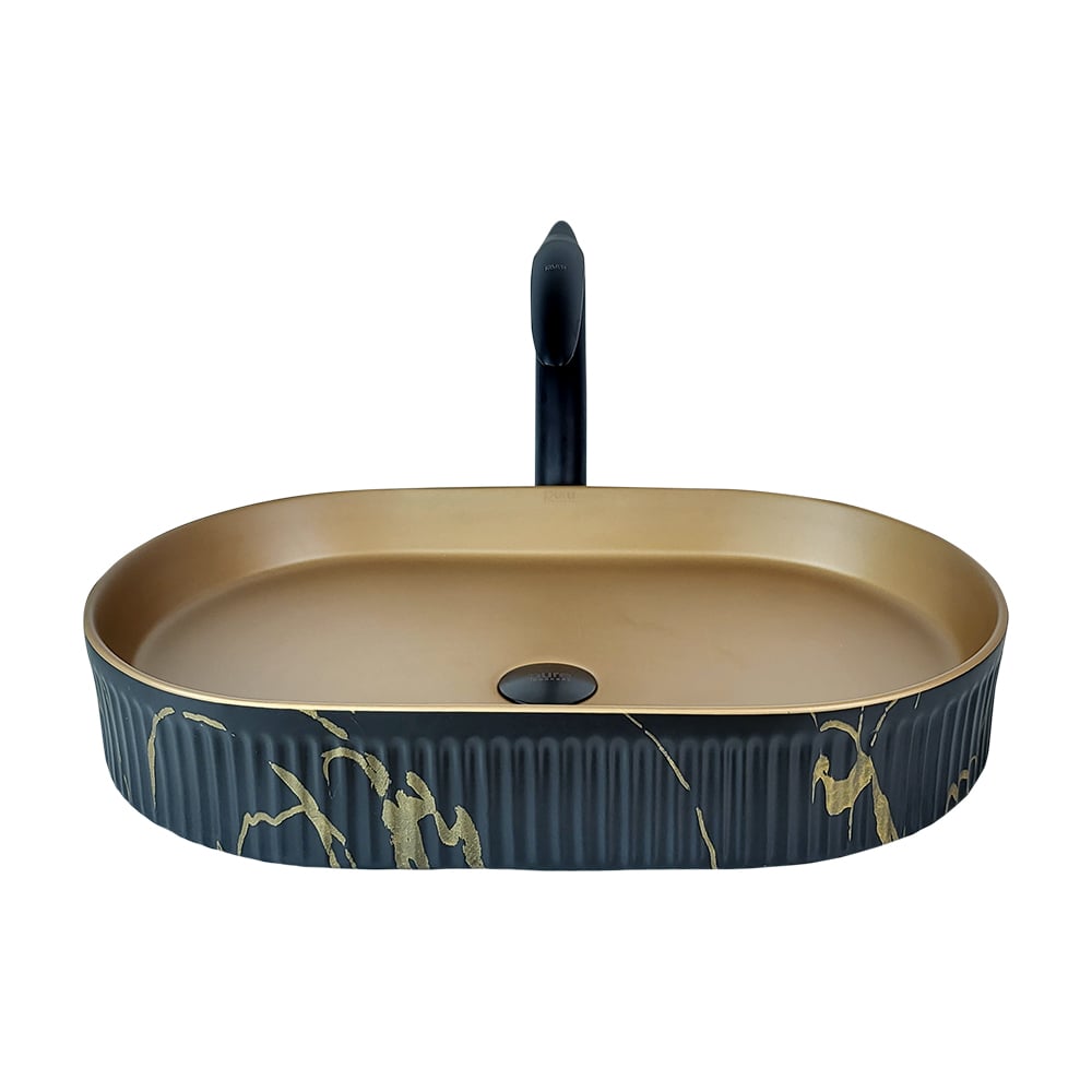 Pure ConceptMarmo 58 cm Siyah Gold Tezgah Üstü Çanak Lavabo