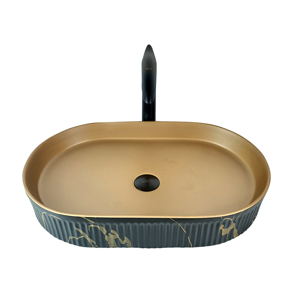 Pure Concept Marmo 58 cm Siyah Mat Gold Tezgah Üstü Çanak Lavabo