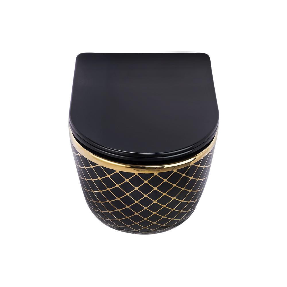 Pure Concept Geometrik Siyah Altın Kanalsız Asma Klozet (Outlet)
