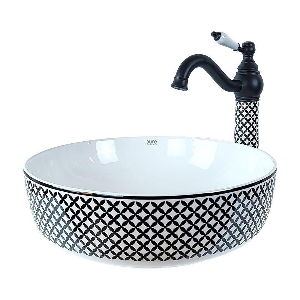 Pure Concept Geometrik Siyah Beyaz Tezgah Üstü Çanak Lavabo (Outlet)