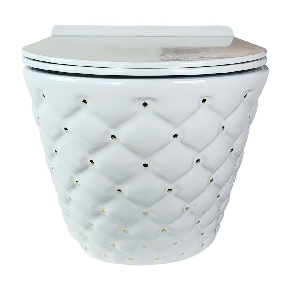 Pure Concept Kapitone Dot Beyaz Altın Kanalsız Asma Klozet OUTLET