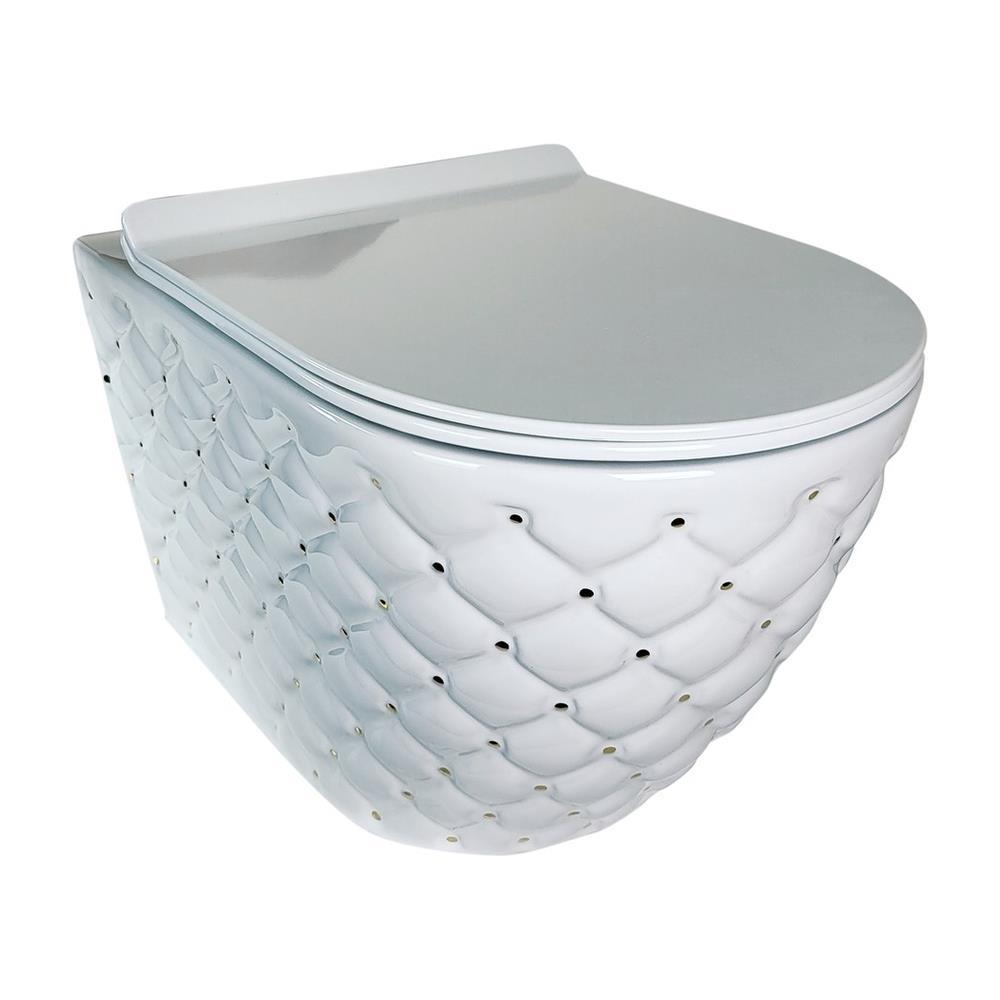 Pure Concept Kapitone Dot Beyaz Altın Kanalsız Asma Klozet OUTLET