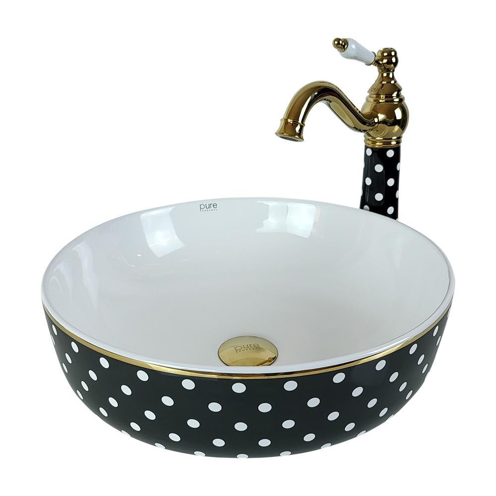Pure Concept Puantiye Siyah Tezgah Üstü Çanak Lavabo (Outlet)