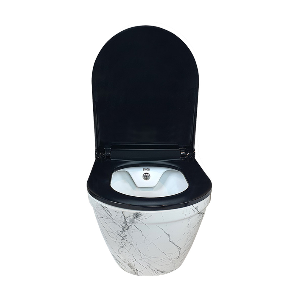 Pure Concept Sharp Calacatta Kanalsız Asma Klozet + Siyah Kapak