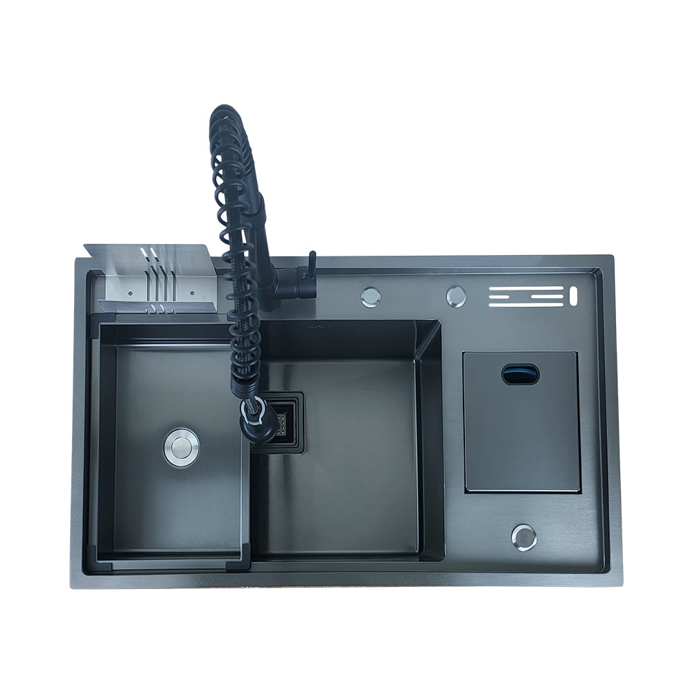 Pure ConceptSiyah 86x49 T.Göz Çöp Kovalı Pas.Çelik Evye