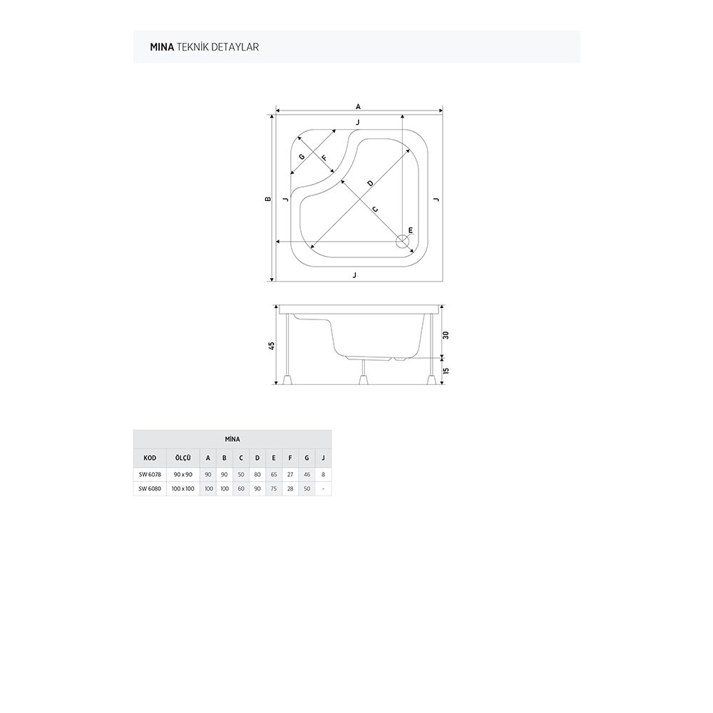 90x90 Mina Kare Mini Küvet